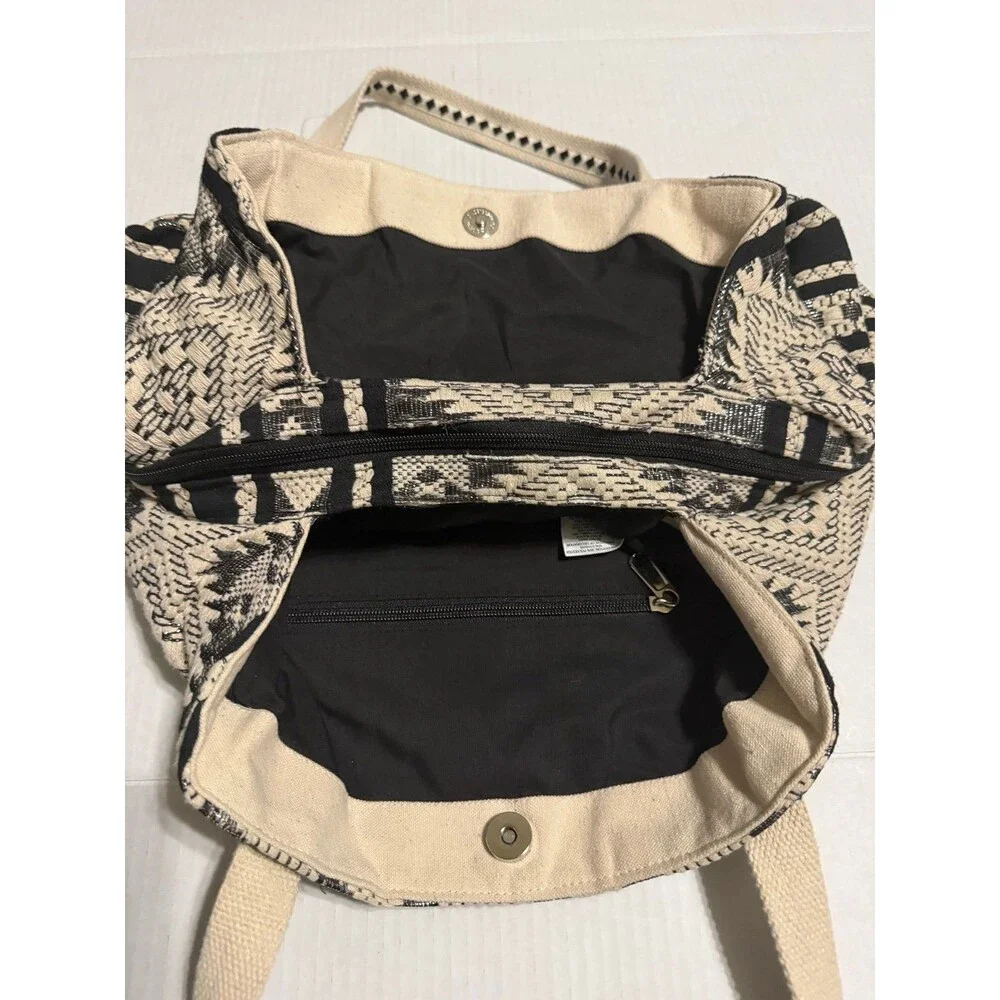 Black & White Embroidered Tote Bag | Beaded Sequin | Boho Style